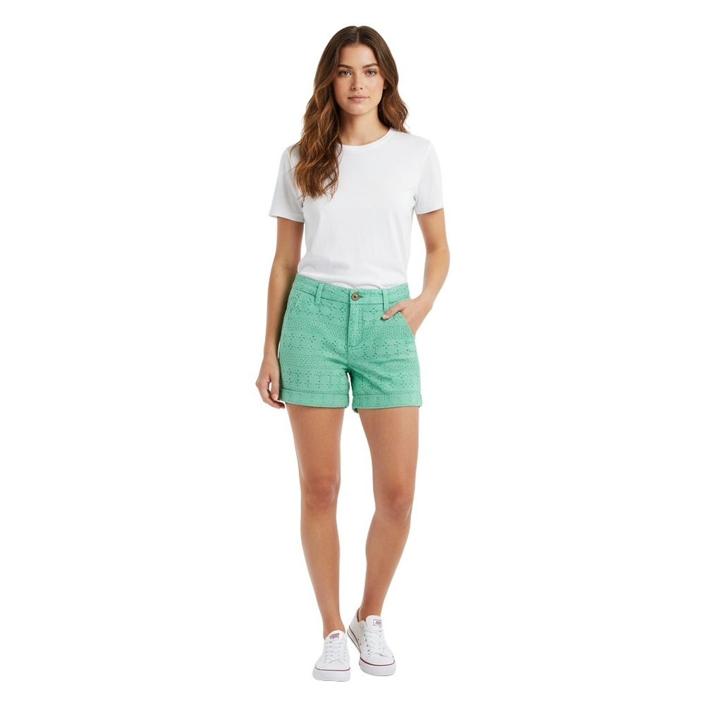 MERONA Shorts Womens Size 6‎ Green Eyelet Embroidered Broderie Anglaise Bohemian